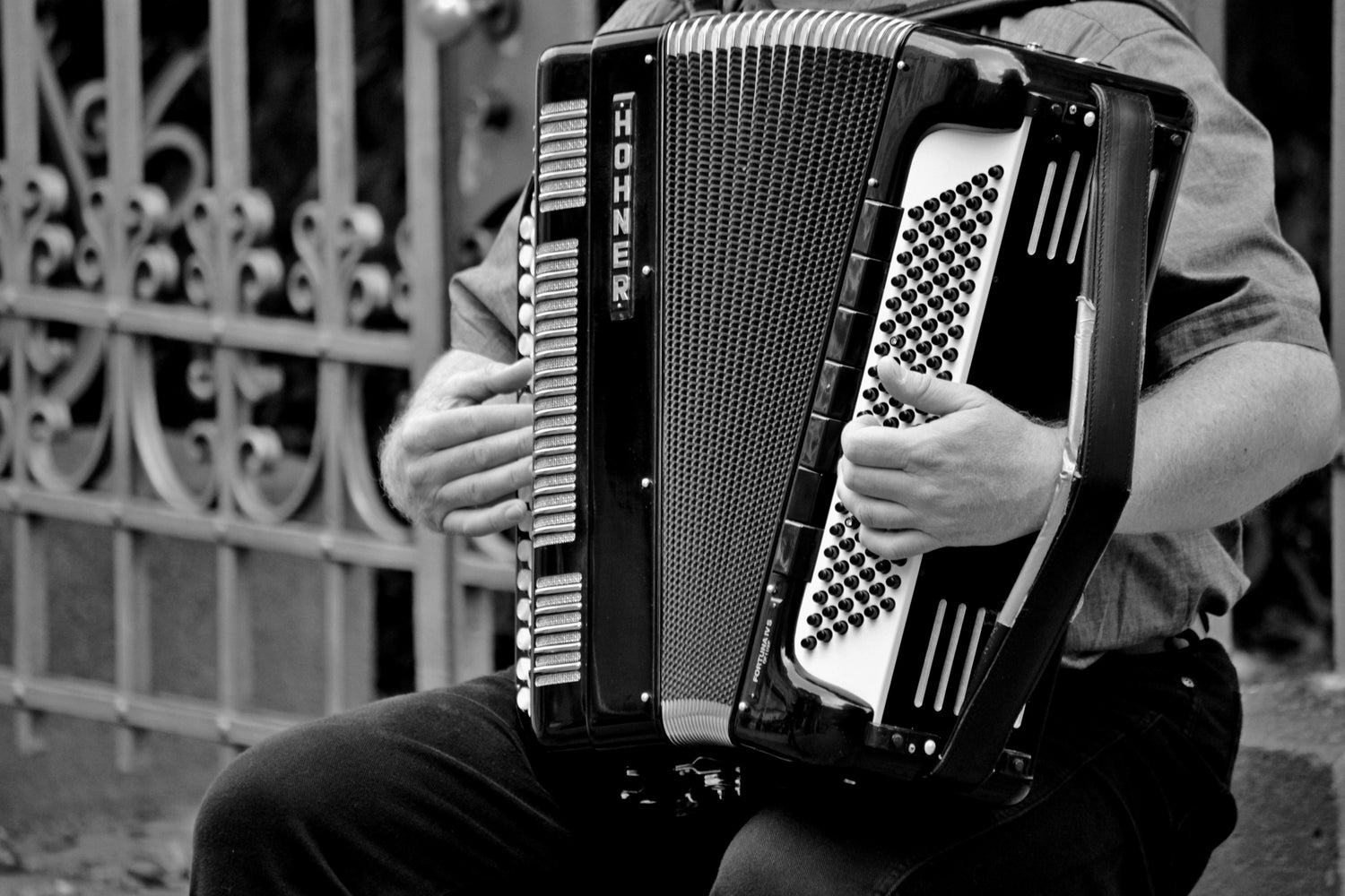 accordionist hohner black and white street